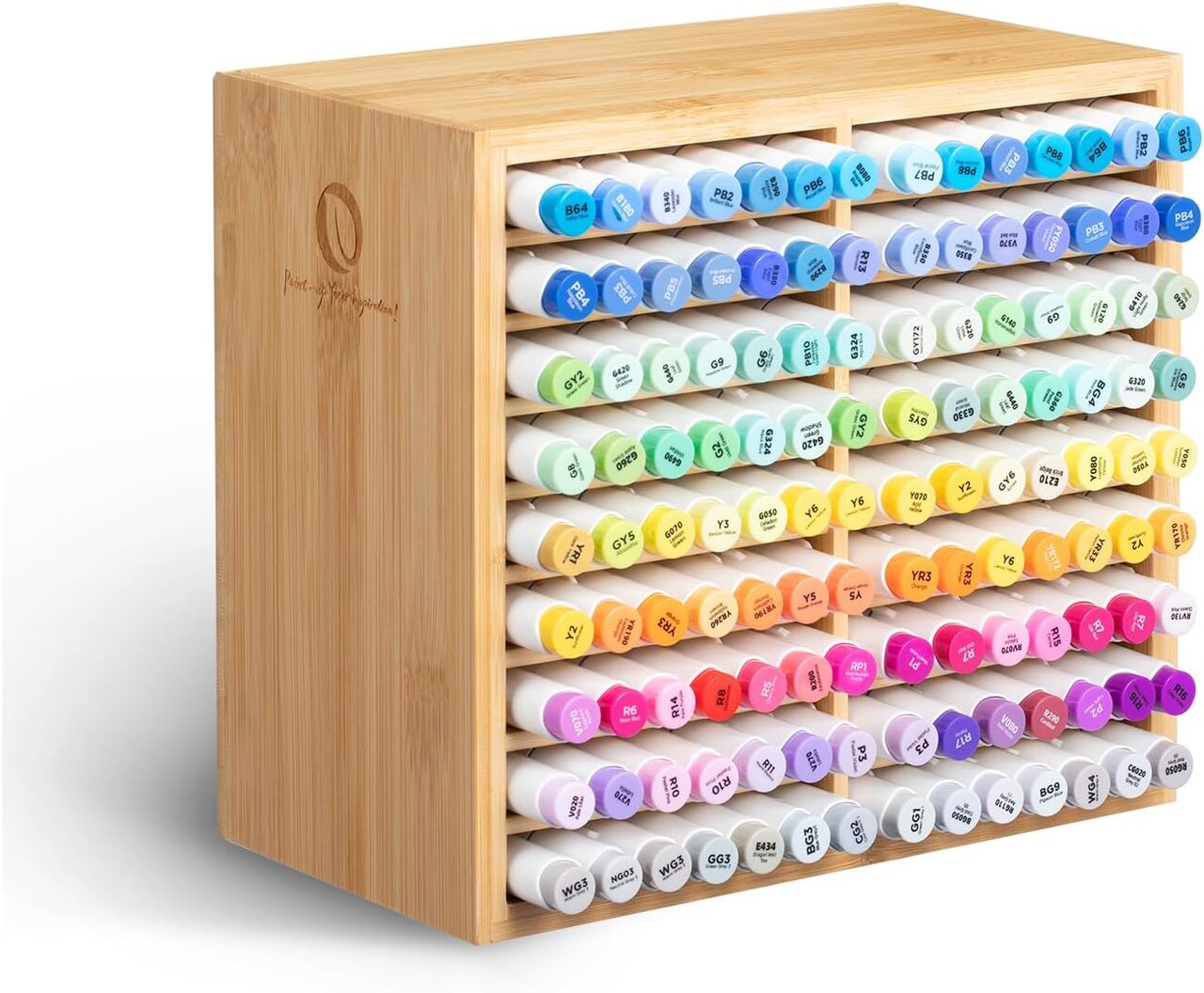 Ohuhu Bamboo Marker Organizer, Wooden Desktop Storage Hold 126/224 Markers, Markers Pens Pencils Art Brushes Stationary Organizer Pencil Holder with 18/32 Compartments for Home Classroom Office Decor